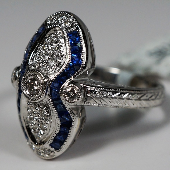 Jewelry - 18KW Gold Genuine Blue Sapphire & Diamond Ring